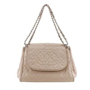 CHANEL Chain Shoulder Bag Matelasse Caviar Skin Beige A5 Magnet Type ChainSho...